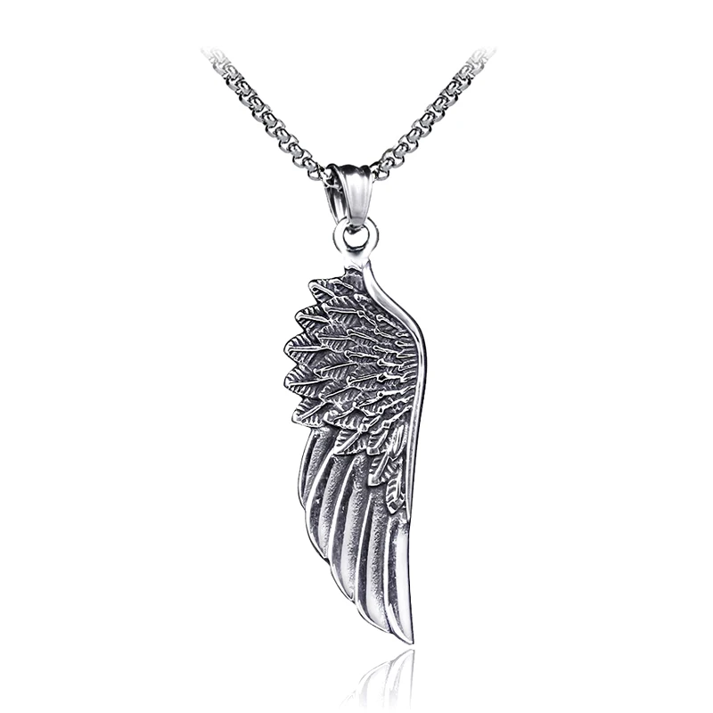 

Fashion Single Angle Wing Necklace Pendant Hip Hop Punk Stainless Steel Feather Wing for Men Women Retro Jewelry Gift LN3019