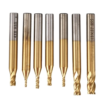 

ABSF 7PCS Milling Cutter Set 1.5-6mm Titanium HSS 4 Flutes CNC Router Bit Straight Metric End Mill for Wood Steel