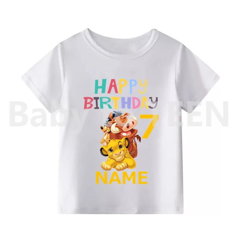 Children Lion King Birthday Number 1-10 Cartoon Print T-shirt Boys Girls Cute Simba Funny T Shirt Kids Clothes - Цвет: R