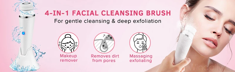 4 i 1 elektrisk ansiktsrensebørste Oppladbar vanntett Spin Sonic Exfoliator Face Scrubber Cleanser Sk_voghion.com