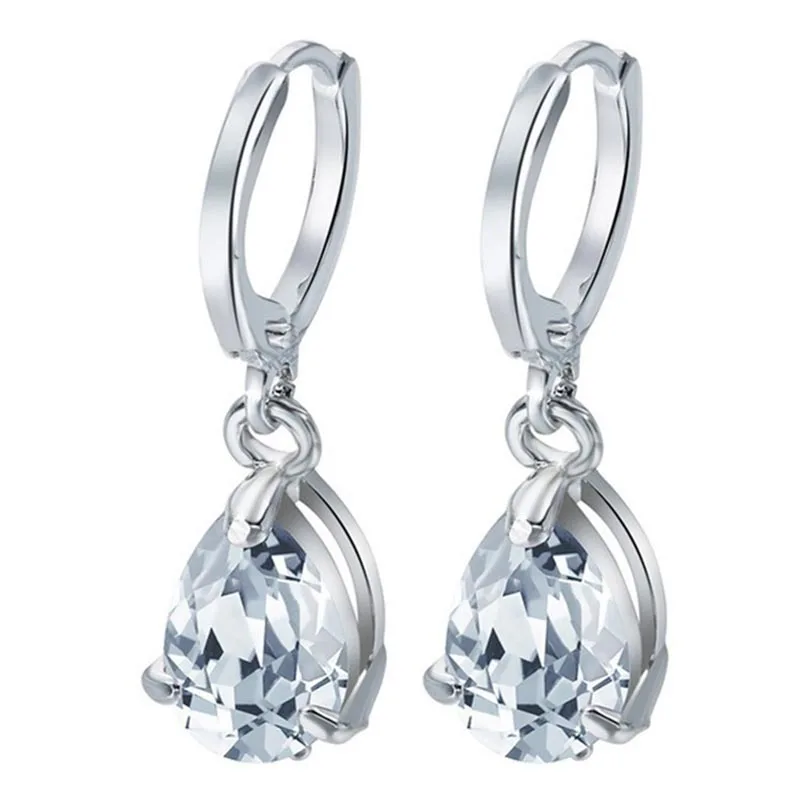 white Bague Ringen, классические, элегантные, 7 цветов, на выбор, циркониевые серьги для женщин, в форме капли воды, серебро, 925, ювелирные изделия, для помолвки, вечерние - Цвет камня: white