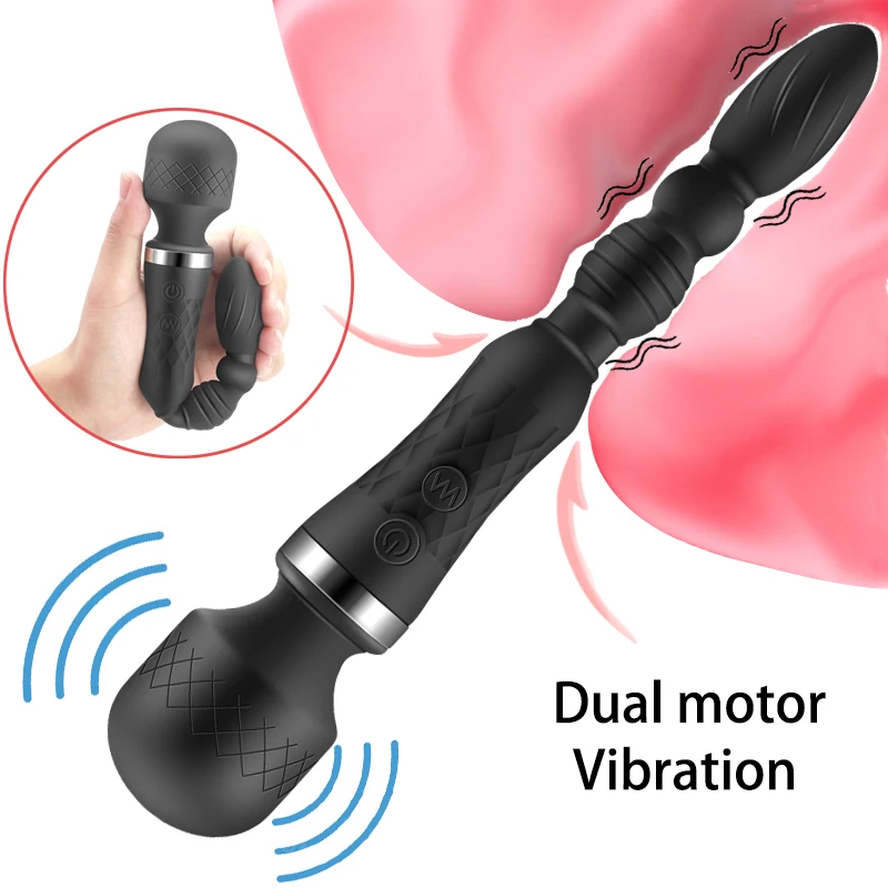 Powerful Dildo Vibrator Female AV Wand Stimulating Clitoris G Spot Anal Serra Bead Dual Motor Men