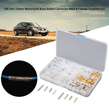 

100 Sets 3.9MM Motorcycle Brass Bullet Connector Male & Female Terminal Kits Sheath Cold Press Terminal