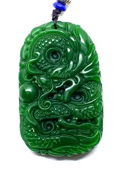 

LETSFUN Fine Jewelry Natural Green Hand-carved Jasper Jade Pendant Dragon Necklace Free Shipping