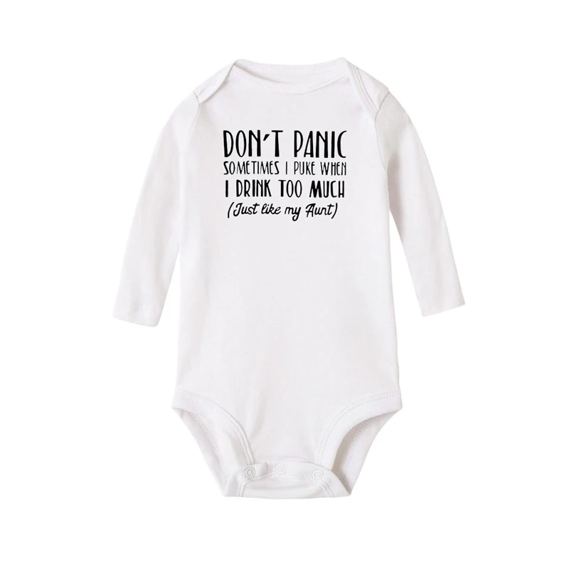Боди для новорожденных с принтом «Don't Panic Just Like My Aunt»; Забавный комбинезон с длинными рукавами для маленьких мальчиков; боди; одежда для маленьких девочек