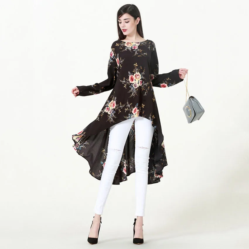 Irregular Style Muslim Tops Women Floral Islamic Dress Abaya Polyester Worship Service Ramadan Eid Mubarak Clothing Costumes