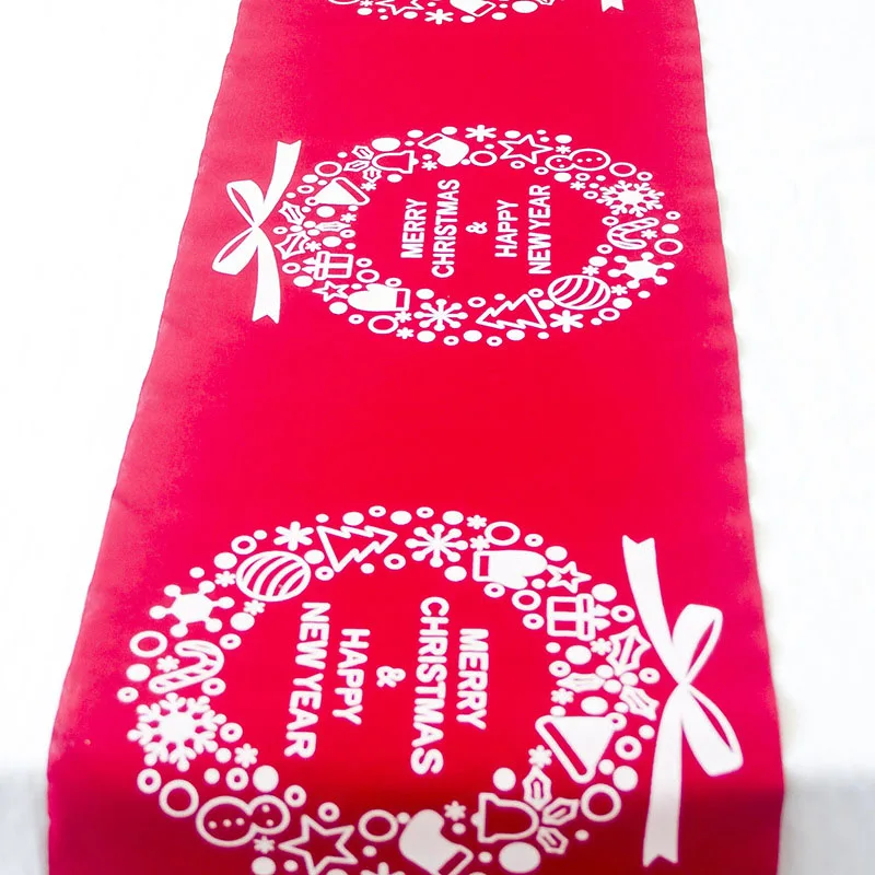 6 Colors 270cm Christmas Table Runner Xmas Elk Printed Tablecloth Home Decoration for Christmas Day Accessories - Цвет: Red Wreath Flower