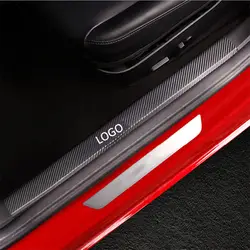 Искусственная кожа углеродное волокно автомобильный Стайлинг порог с логотипом Накладка авто порог защитный интерьер наклейка для Tesla