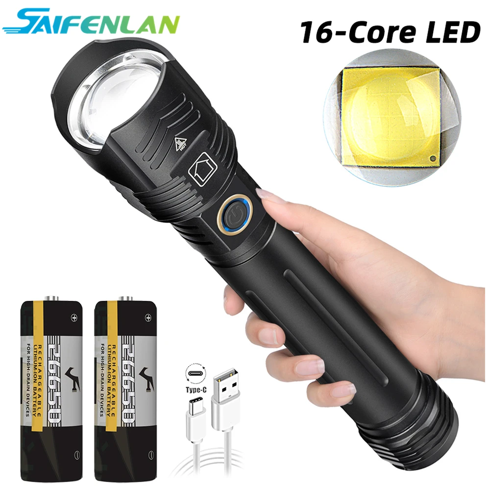 

10000mAh XHP160 Flashlight XHP LED Outdoor 5 Modes Zoom Torch USB Rechargeable Lamp by 26650 Battery Emergency Light Power Bank