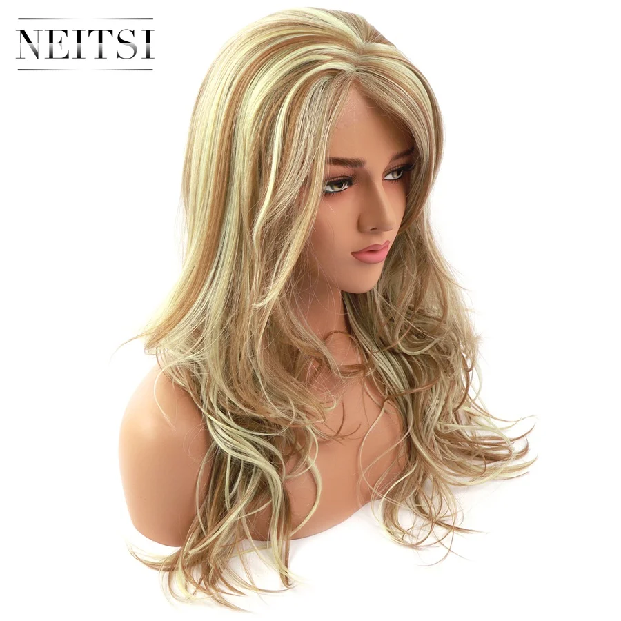 Neitsi синтетический парик фронта шнурка термостойкие длинные волнистые парики для женщин Повседневная одежда модный стиль Омбре блонд коричневый цвет