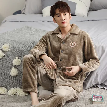

Coral Fleece Pajamas Men Cardigan Suit Can Be Worn Outside Thickened Autumn Plus Flannel Casual Home Wear Men's Winter 2020 New