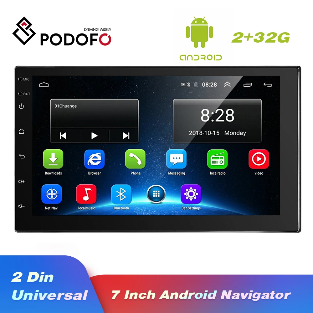 Podofo Android 2 Din Автомобильный Радио мультимедийный видео плеер Универсальный Авто Стерео gps карта 2G+ 32G Авторадио Поддержка камеры заднего вида