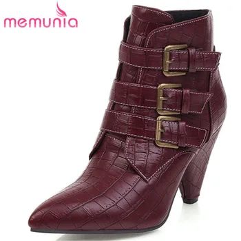 

MEMUNIA 2020 big size 47 ankle boots for women buckle pointed toe autumn winter short boots high heel dress party shoes woman