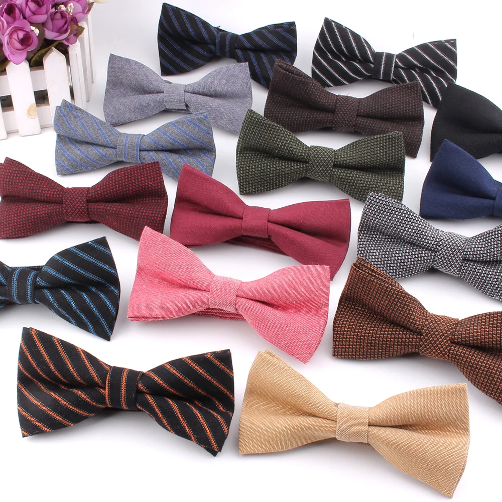 Cotton Bowtie Groom Fashion Striped Bow tie Men Women Solid Color Bow knot Adult Ties Cravat Groomsmen Gifts Bowties bow ties