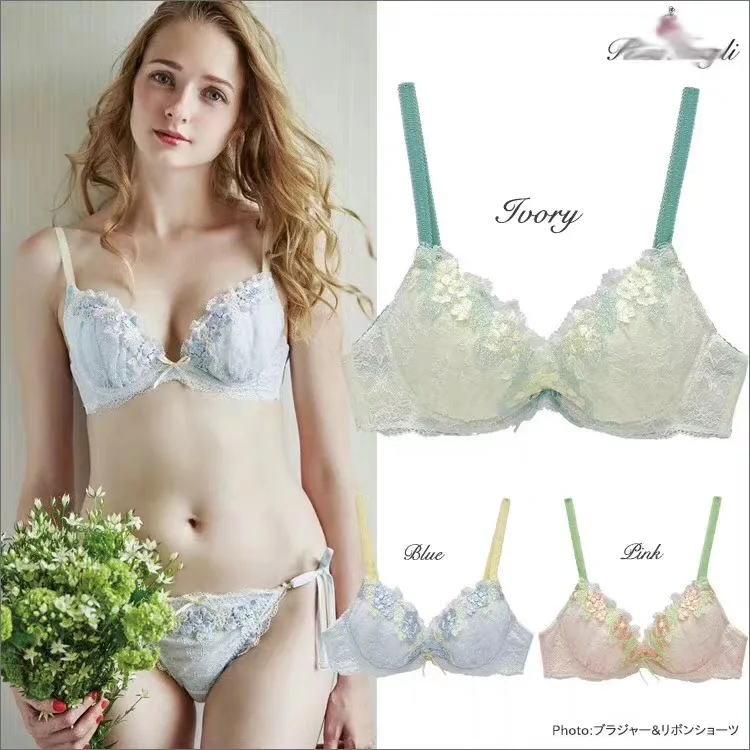 Magazine Style Fine Flower Trim Japanese Bra &amp Panties Set Thin Underwire Soft Underwear Intimates Kawaii Lolita | Женская одежда