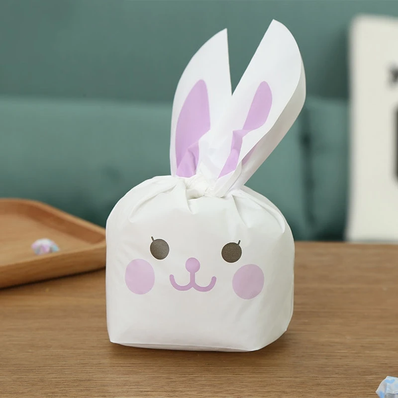 Purple rabbit 100 шт 13x22 10x17 16x27 см милые с кроличьими ушами для печенья сумки подарочные пакеты для конфет Печенье закуски выпечка посылка Свадебный день рождения Декор - Color: Purple rabbit