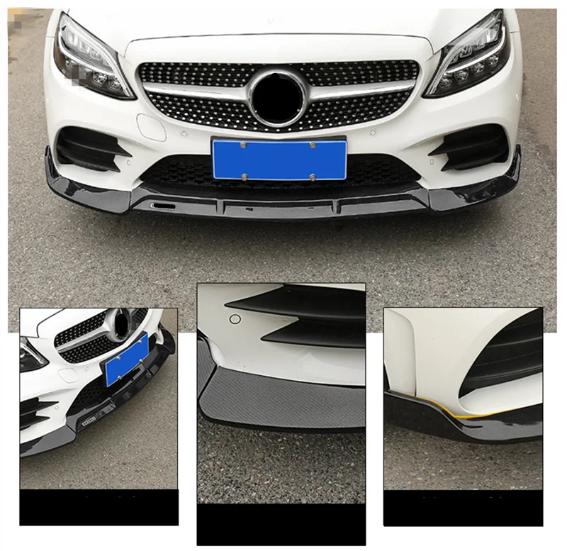 3 шт глянцевый черный ABS передний бампер для Mercedes W205 C Класс C200 C250 Sport Edition углеродное волокно внешний обвес