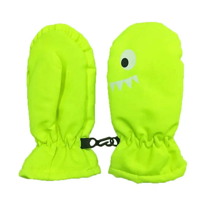 Fluorescent green S Детские Водонепроницаемые Нескользящие варежки с героями мультфильмов для мальчиков и девочек, ветрозащитные зимние теплые перчатки для катания на лыжах и велосипеде 85WA - Цвет: Fluorescent green S