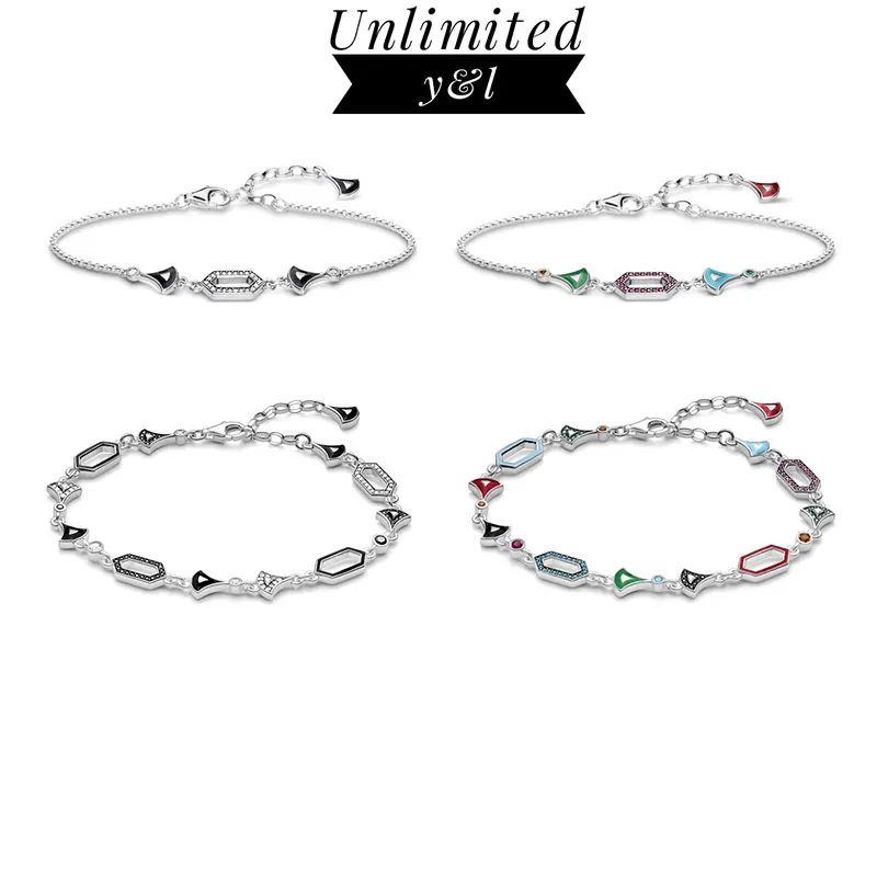 

Asian Black/Colorful Link Chain Bracelets Thomas Style CZ 925 Sterling Silver Ethnic Fashion Good Jewelry for Women Men Gift