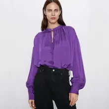 Ladyfirsy ZA Очаровательная рубашка для женщин, трендовая Офисная Женская однотонная Фиолетовая рубашка с длинным рукавом, подарок для девочек, Женская шикарная рубашка