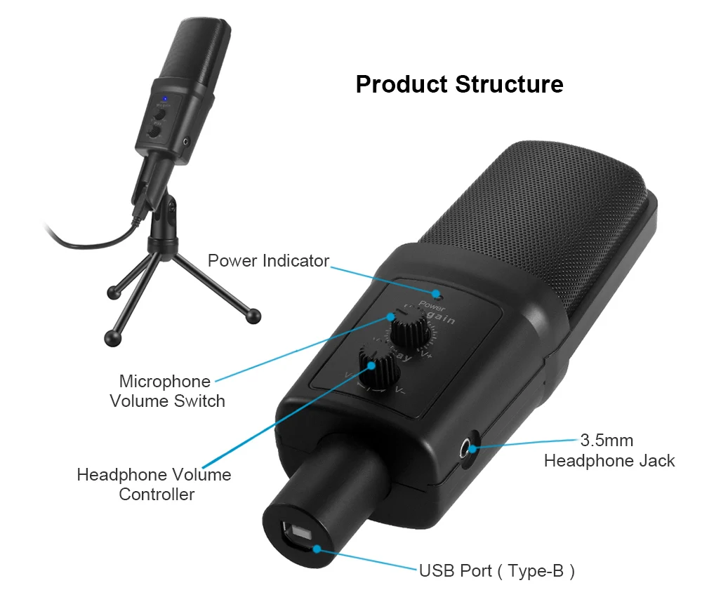 Профессиональный записывающий конденсаторный микрофон USB в форме сердца