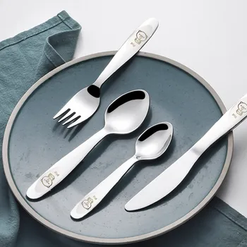 

Cute Portable Cutlery Stainless Steel Reusable Kids Spoon Fork Set Steak Cutlery Vajilla Completa Kitchen Dinnerware Sets DB60DC