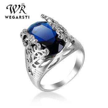 

WEGARSTI Oval Cut Ring Real 925 Sterling Silver AAA Zircon Engagement Wedding Band Rings For Women Fashion Party Jewelry