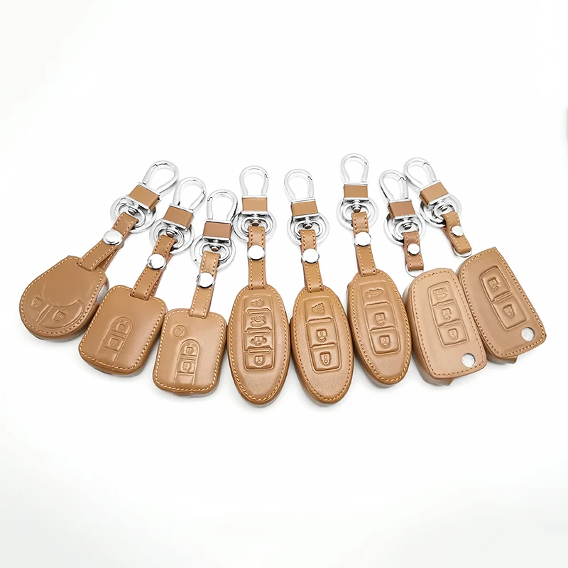 

2019 Brown Leather Car Key Case Cover Holder For Nissan Qashqai J10 J11 X-Trail T31 T32 kicks Tiida Pathfinder Murano Note Juke