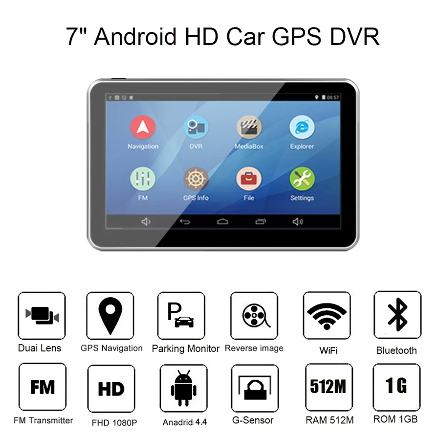 Автомобильный видеорегистратор Anfilite 7 дюймов Android Wi Fi GPS навигация fhd 1080p