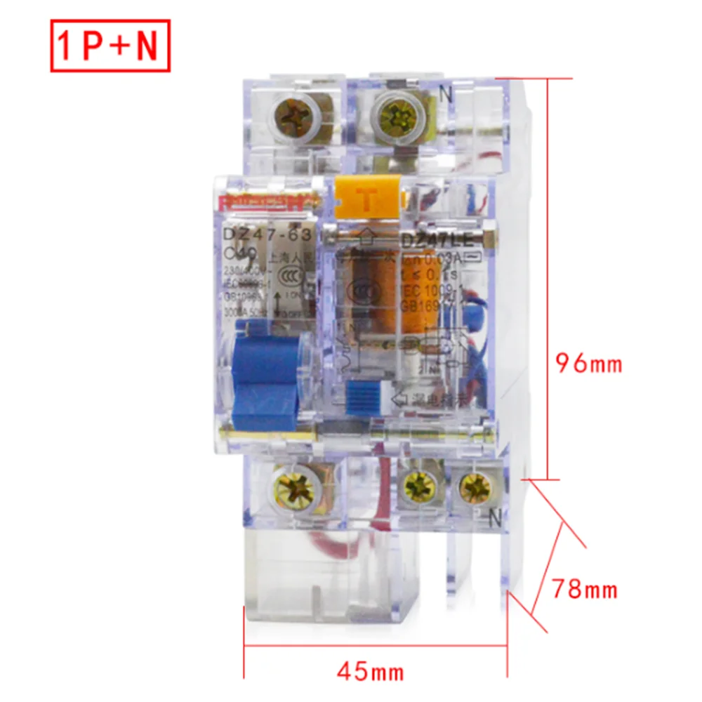 DZ47LE-63 защита от перегрузки ELCB замыкание утечки земли выключатель с прозрачным