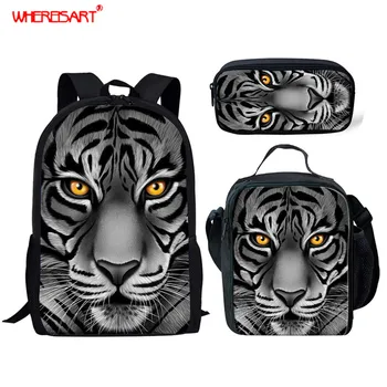 

WHEREISART 3D Tiger Jungle Printing School Bags for Kids 3Pcs/Set Animal Design Teenagers Book Bags Children School Backpack Set