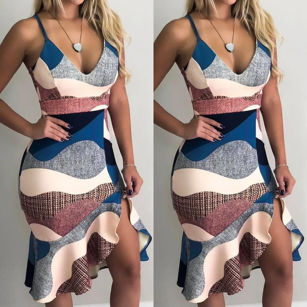 Сексуальное женское платье без рукавов с v-образным вырезом, асимметричное платье на бретельках, офисное платье для девушек, летнее тонкое платье