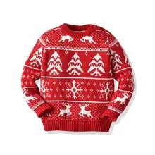 Вязаный двухслойный свитер для маленьких мальчиков на Рождество, хлопок, детская одежда, зимний детский пуловер с оленем для девочек, топы