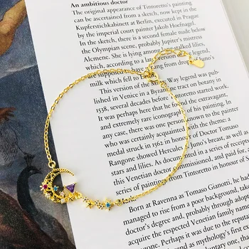 

Hot Selling Hand Jewelry Cool Star Moon Bracelets Far Vatican S925 Fine Silver Moon and Stars Bracelets