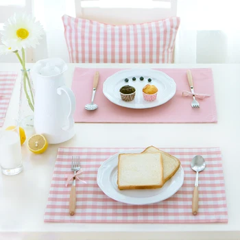 

DUNXDECO Table Placemat Plate Cover Mat Classical Pink Check Party Desk Accessories Home Hotel Table Decoration