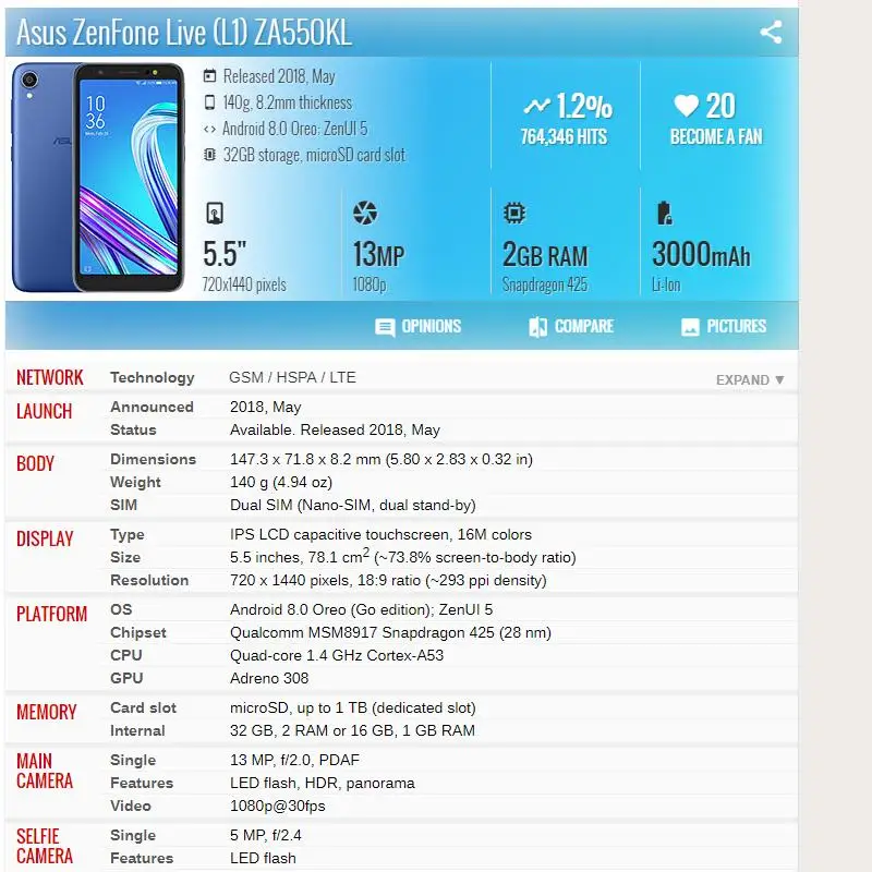 ЖК дисплей с рамкой для Asus Zenfone Live (L1) ZA550KL дигитайзер сенсорного экрана ASUS в сборе