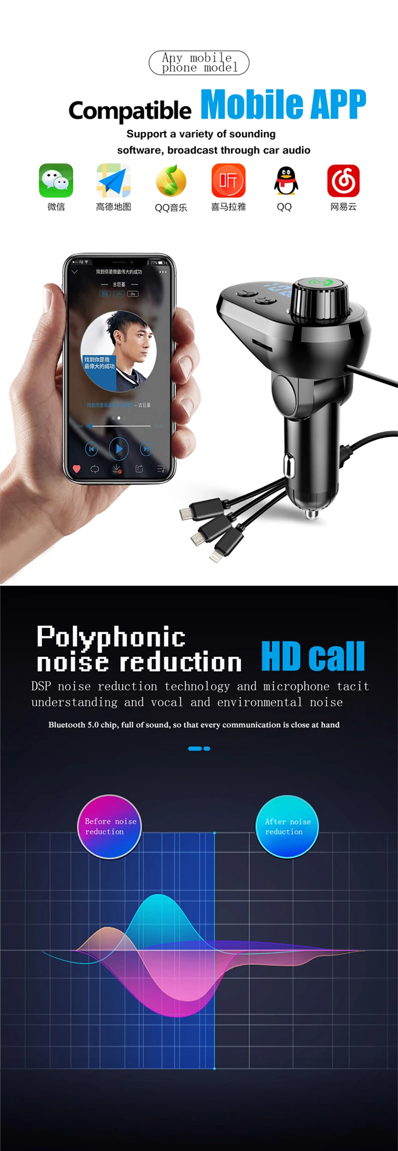 3USB быстрое зарядное устройство Bluetooth FM передатчик для автомобиля Fm модулятор Handsfree держатель телефона беспроводной радио адаптер автомобильный комплект