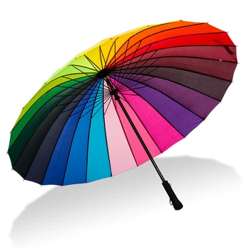 

24K Rainbow Big Umbrella Windproof Men's Leather Long Handle Warrior Umbrella Female Sunny And Rainy Umbrella with Shoulder Bag