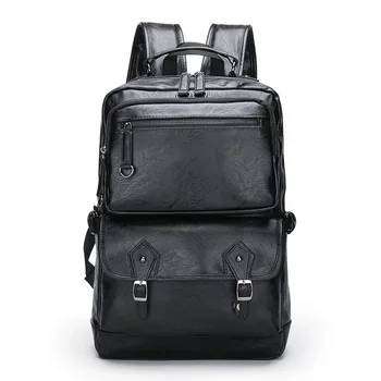 

2020 Backpack Men's Bag Fashion Sports Youth School Bag Simple Pu Soft Leather Casual Computer Men's Backpack Large Capacity