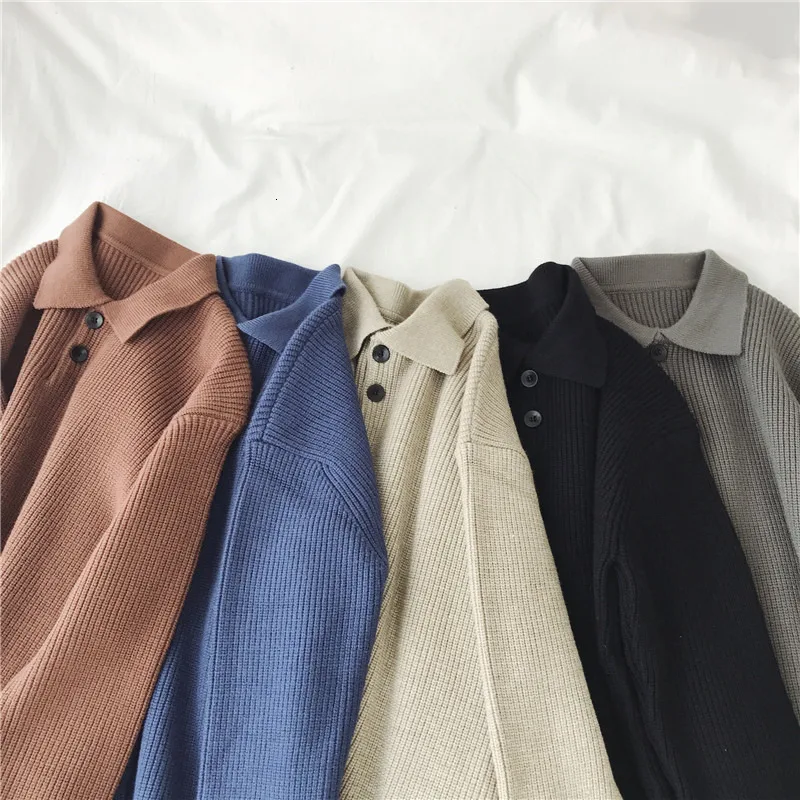 Lapel Winter Sweater Men's Warm Fashion Solid Color Casual Knit Sweater Man Wild Loose Long-sleeved Pullover Male Clothes