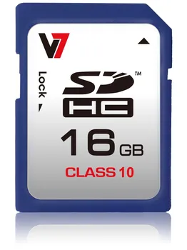 

V7 SDHC Memory Card 16GB Class 10, 16 GB, SDHC, Class 10, 20 MB/s, 10 MB/s, Multicolor