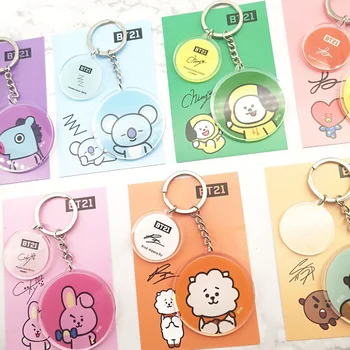 

Cute Korean Kpop Annimal Keychain Cartoon Character Dog Sheep Horse Koala Round Pendant Keychain Keyrings Bags Key Accessories