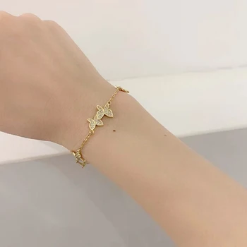 

Shiny Rhinestone Butterfly Sweet Cuff Bracelet Luxury Cubic Zirconia Chian Butterfly Charm Bracelet 2020 Fashion Jewelry Gifts