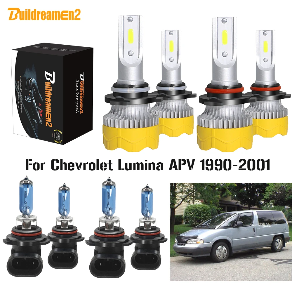 Buildreamen2 4 Pieces Car Headlight High Beam + Low Auto LED Halogen Headlamp Bulb 12V For Chevrolet Lumina APV 1990-2001 | Автомобили и