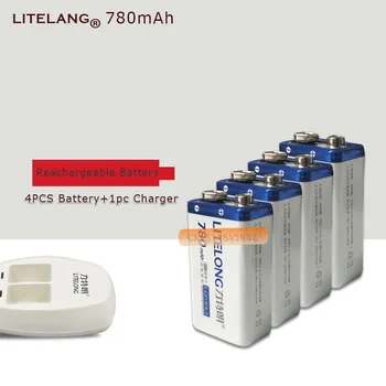 

4pcs 9v Rechargeable 780mAh Lithium-ion Battery+1PCS Smart Charger with Adapter