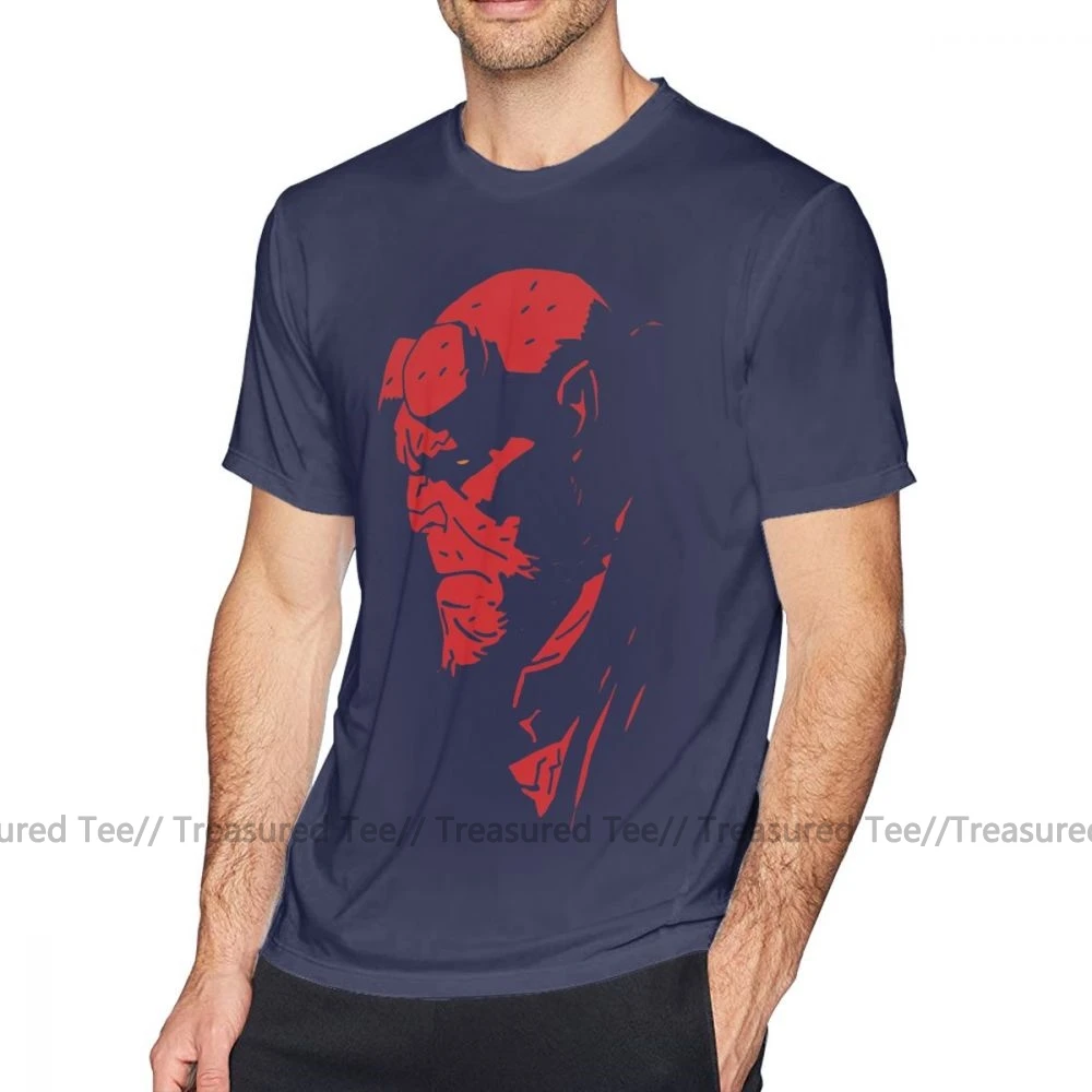 Футболка Hellboy, футболка Hellboy, 100 хлопок, уличная футболка, Мужская забавная Футболка с принтом, большие размеры, футболка с коротким рукавом - Цвет: Navy Blue
