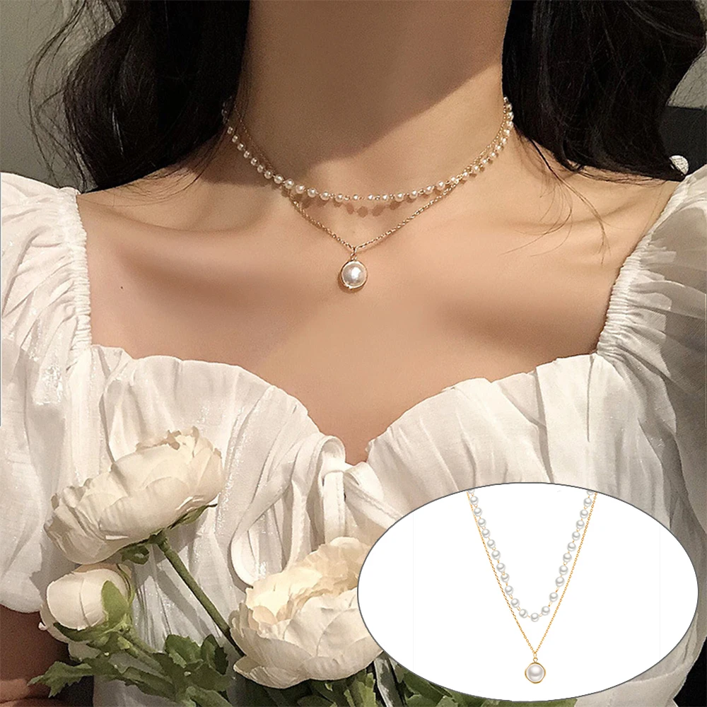 2020 корейское модное жемчужное ожерелье для девочки двухслойная цепочка золотого