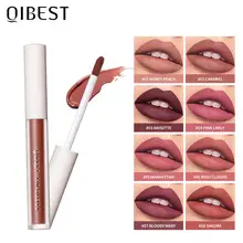 

QIBEST Lip Gloss Matte Waterproof Lip Tint Velvety Lipgloss Makeup Non Stick Cup Lip Cosmetics Smooth Nude Liquid Lipstick