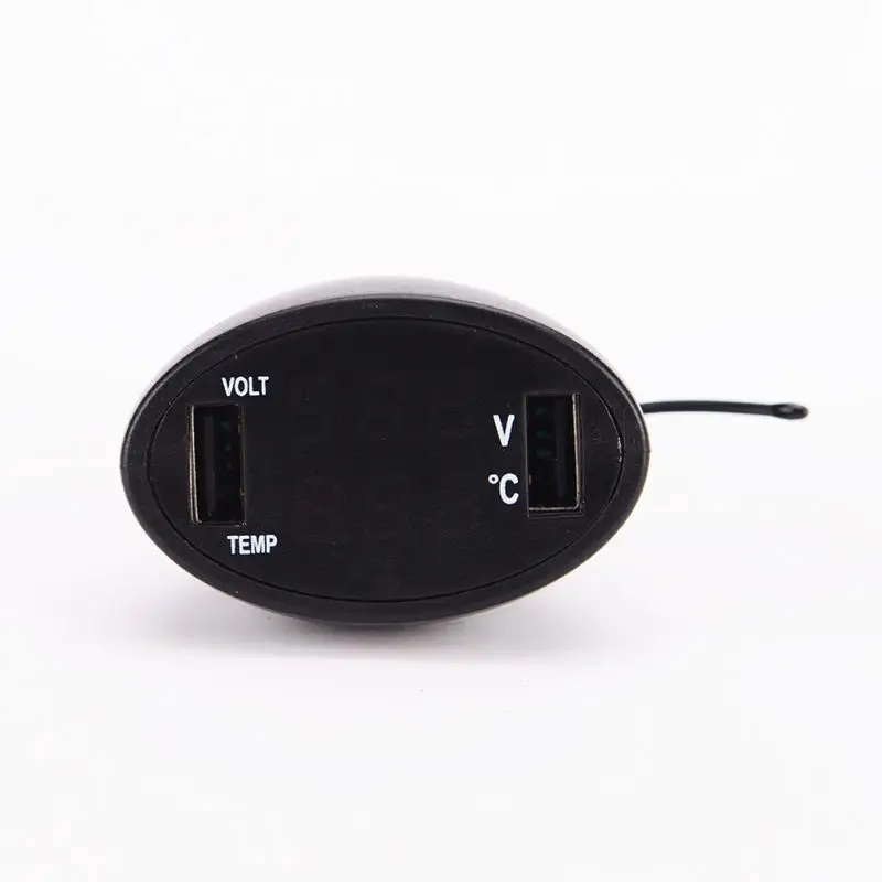 3in1 автомобильного прикуривателя 12V Dual USB Автомобильное зарядное устройство Зарядное устройство светодиодный термометр Вольтметр черный