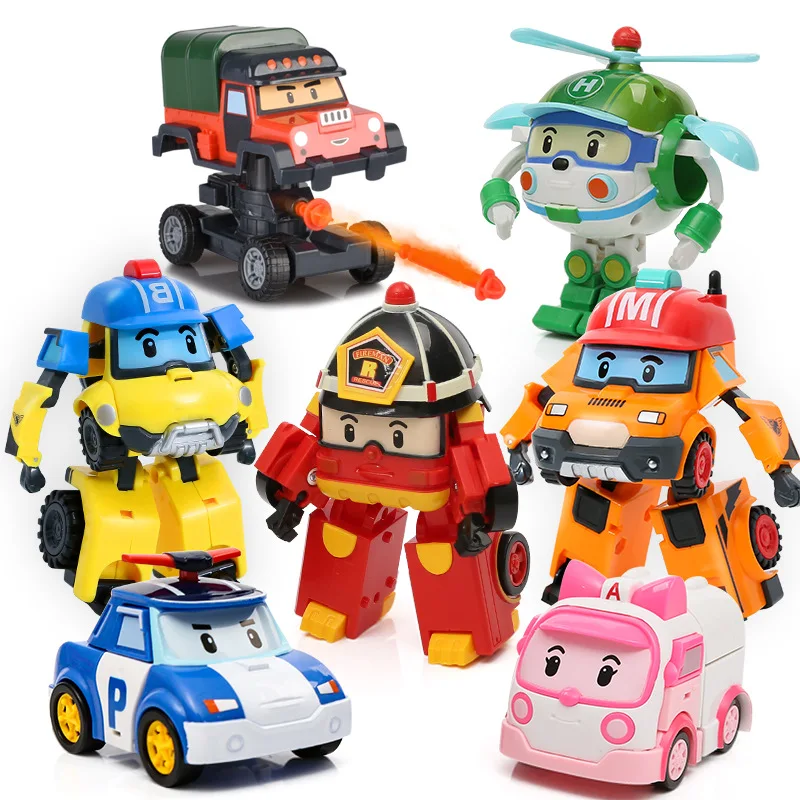 4pcs/6pcs Robocar Korea Robot Kids Toys Transformation Anime Action Figure Super Wings Poli Toys For Children Playmobil Juguetes